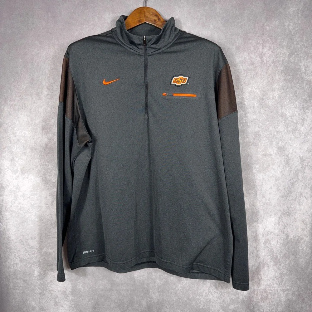 Nike Oklahoma State OSU Cowboys‎ Dri-Fit Quarter Zip Pullover XXL Gray Orange